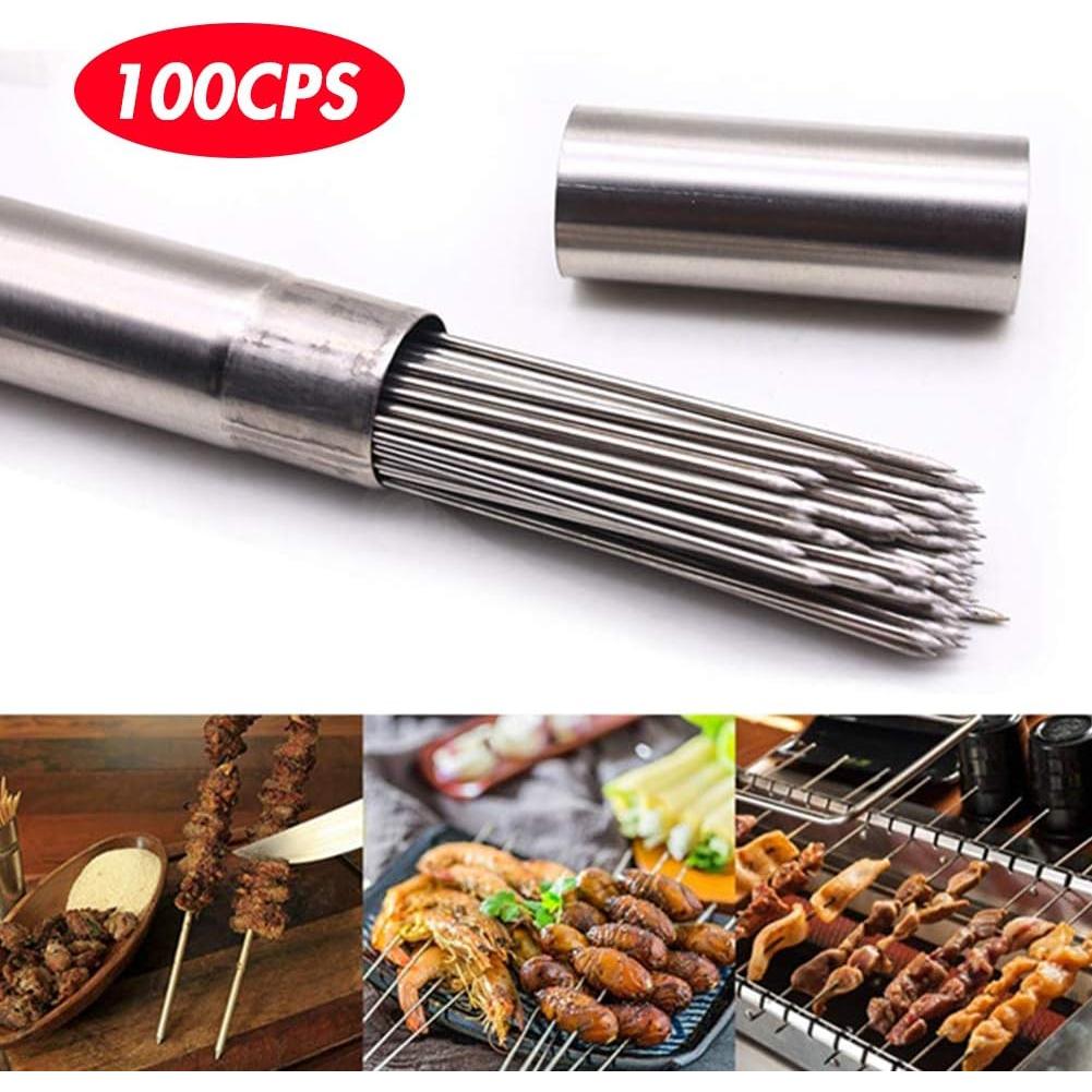 Pinchos de Barbacoa BigOtters 100PCS Acero Inoxidable 34cm