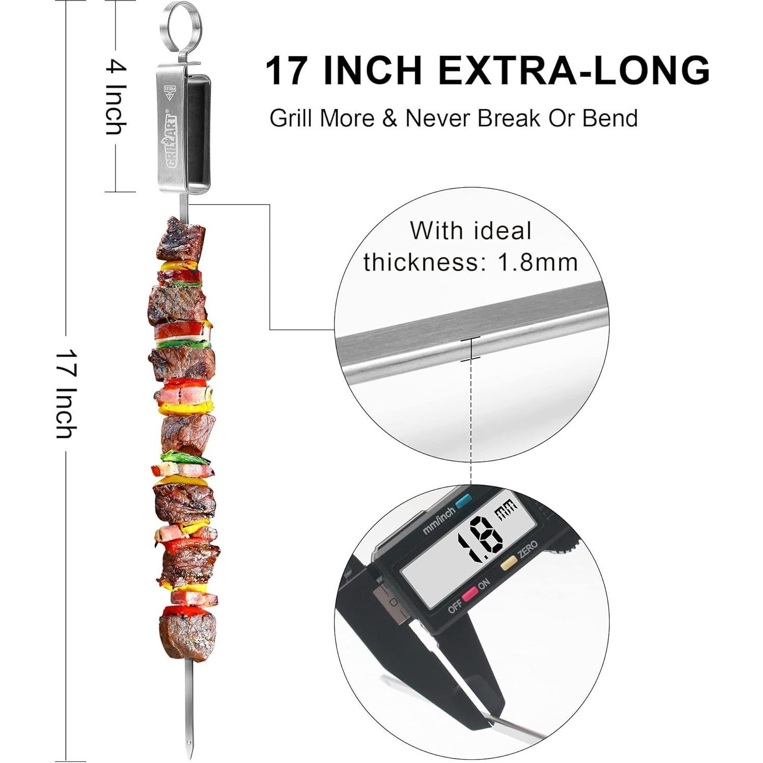 Pinchos de Asar GRILLART 43 cm Acero Inoxidable 10PCS