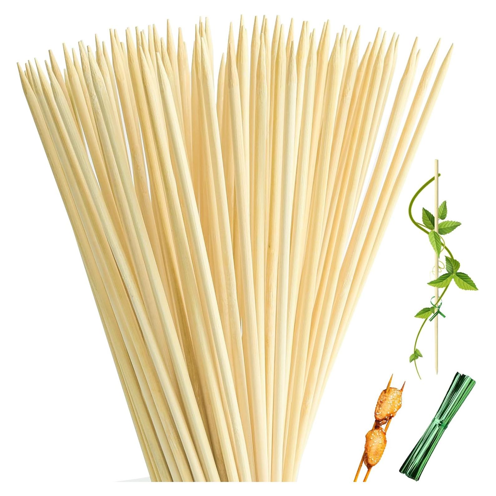 100 Palillos de Bambú Natural 20cm Sprigra para Jardín y BBQ