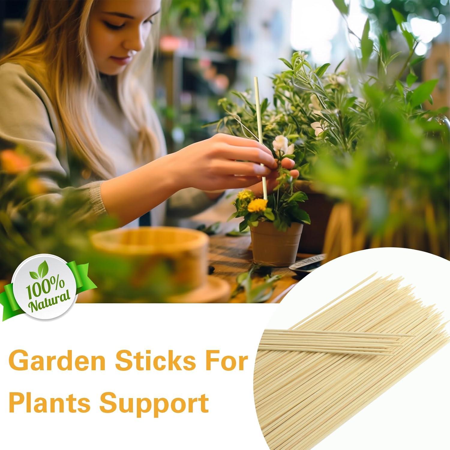 100 Palillos de Bambú Natural 20cm Sprigra para Jardín y BBQ