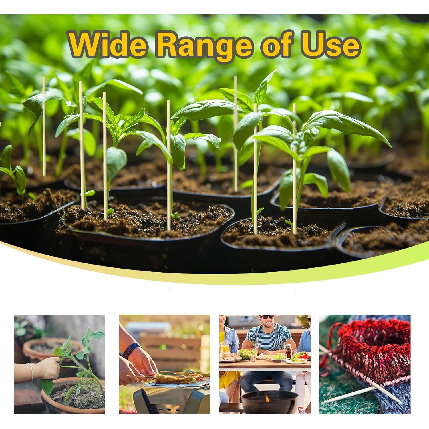 100 Palillos de Bambú Natural 20cm Sprigra para Jardín y BBQ