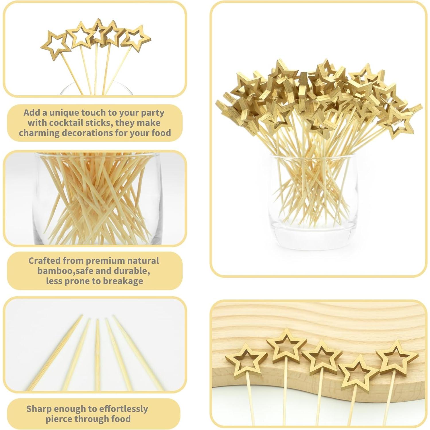 Palillos de cóctel Jiooil Bear 14 cm, 50 unidades doradas