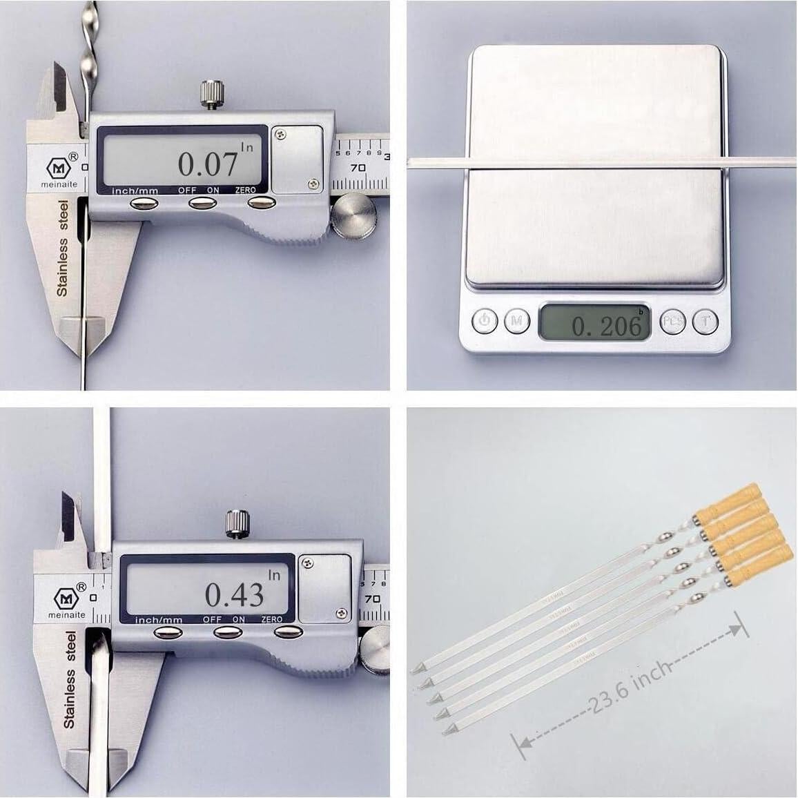 Pinchos de Barbacoa FOWUTAS 60 cm Acero Inoxidable 12 Piezas