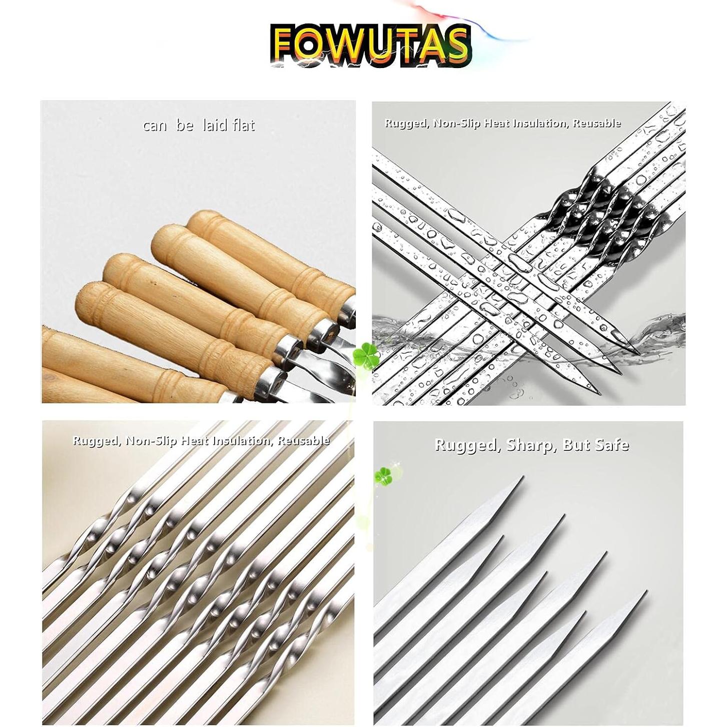 Pinchos de Barbacoa FOWUTAS 60 cm Acero Inoxidable 12 Piezas