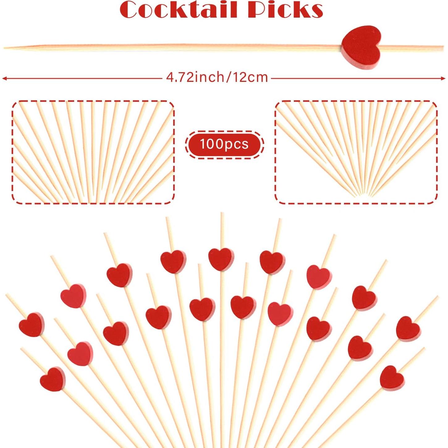 100 Palillos de Corazón Rojo Crafterlife 11.94 cm Madera Bambú