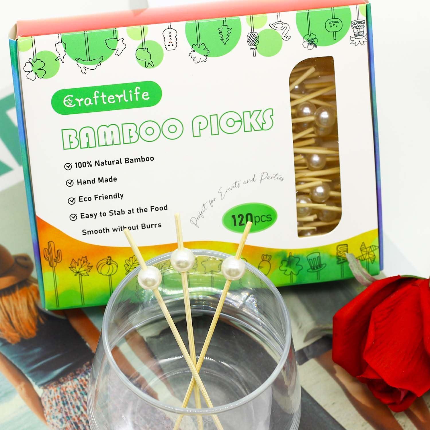 120 Palillos de Cóctel de Bambú Crafterlife 11.9 cm Blancos