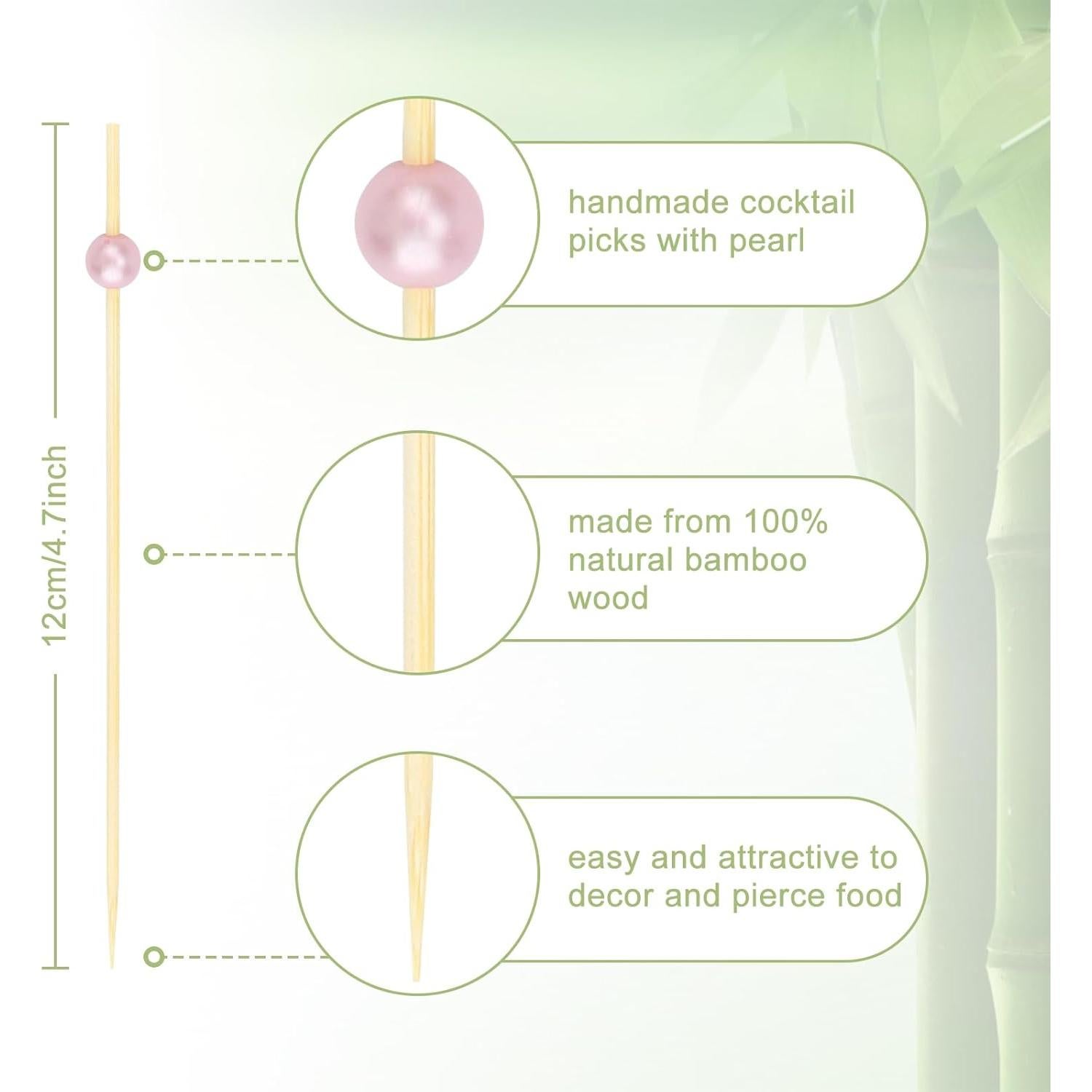 200 Palillos de Cóctel Rosa de Bambú 11.9 cm para Fiestas