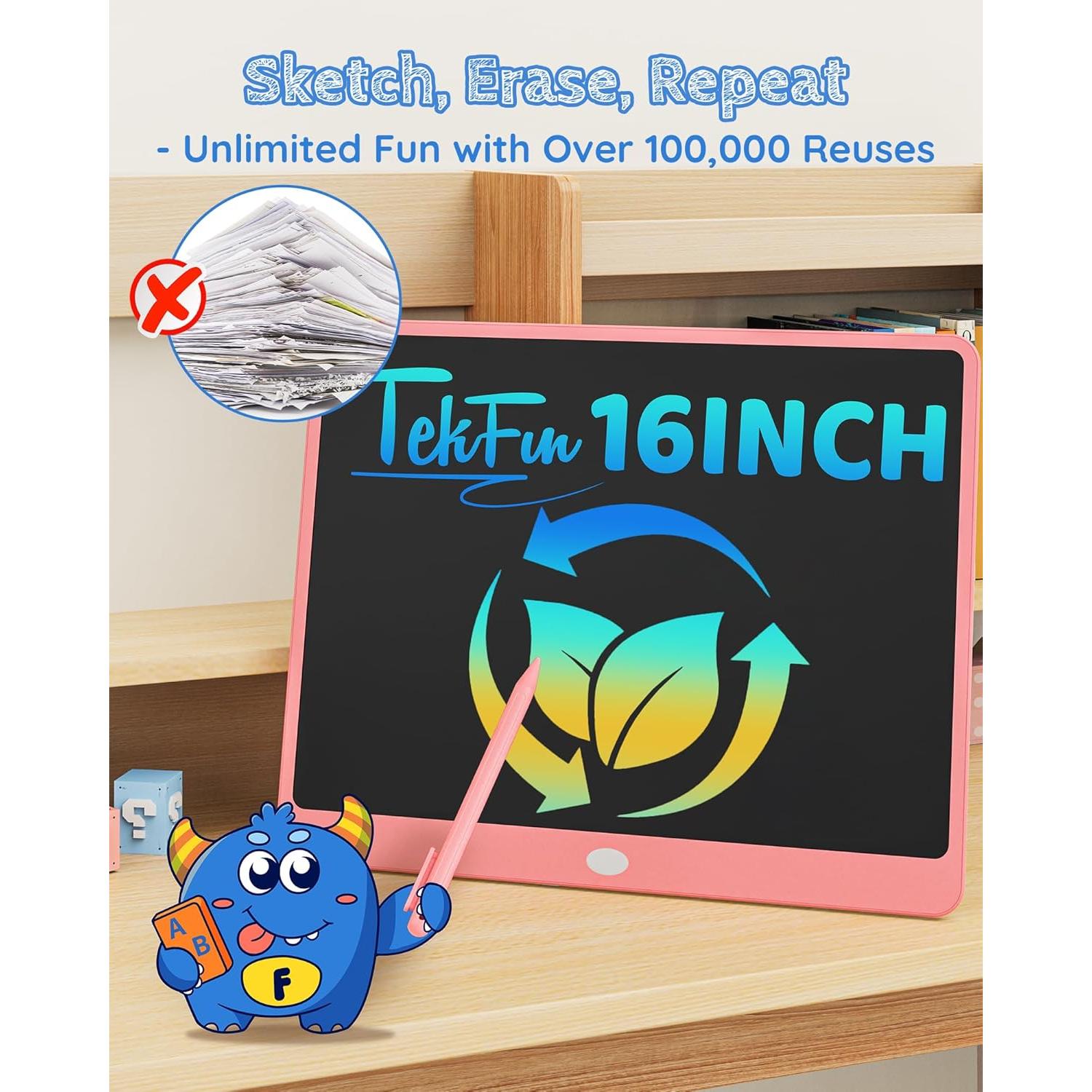 Tableta de Escritura LCD TEKFUN 16" Rosa para Niños