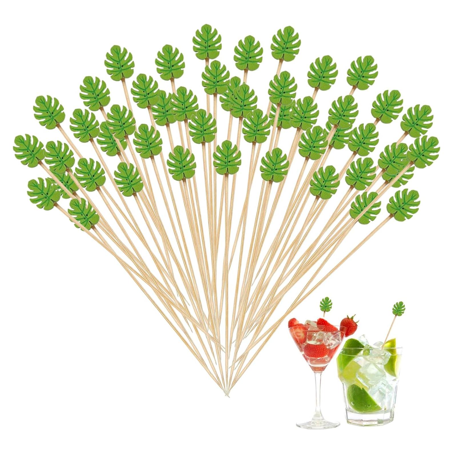 120 Palillos de Cóctel de Bambú Naturahand 12 cm Hoja Monstera