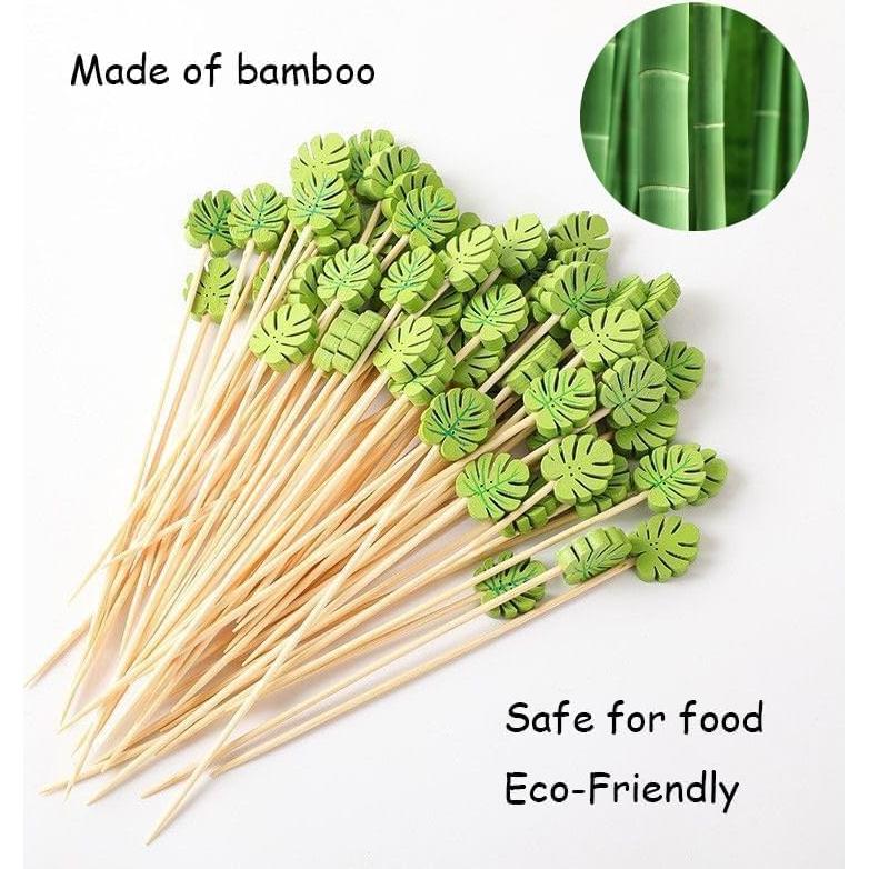 120 Palillos de Cóctel de Bambú Naturahand 12 cm Hoja Monstera