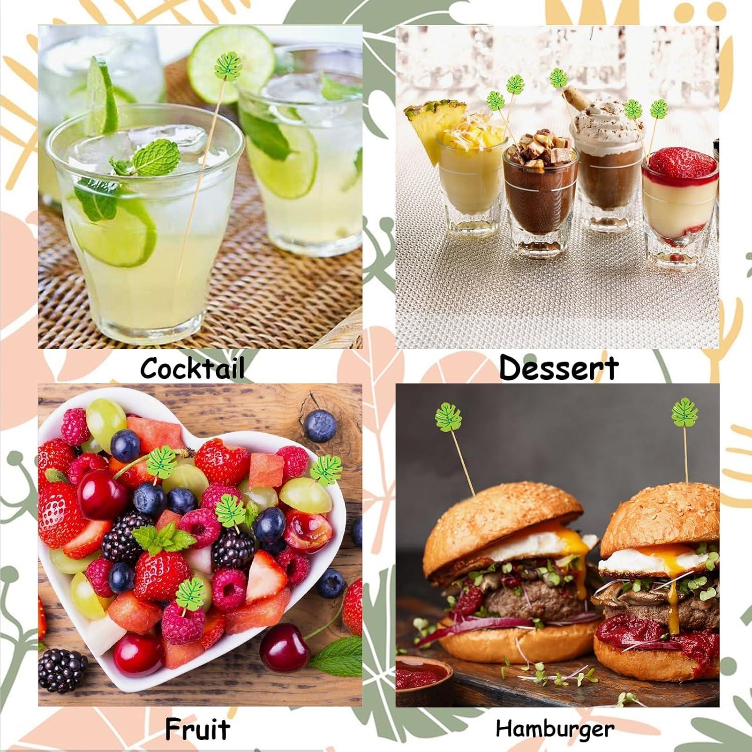 120 Palillos de Cóctel de Bambú Naturahand 12 cm Hoja Monstera