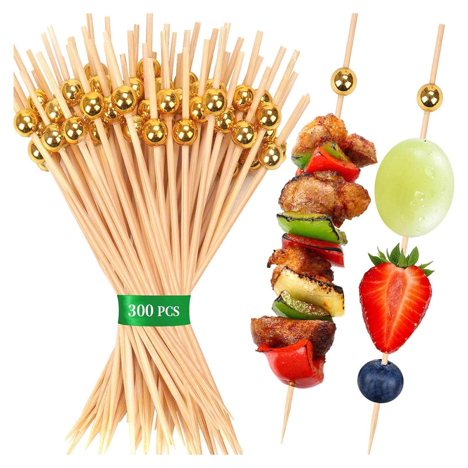 Pack de 300 Palillos de Bambú Dorados 11.9 cm para Aperitivos