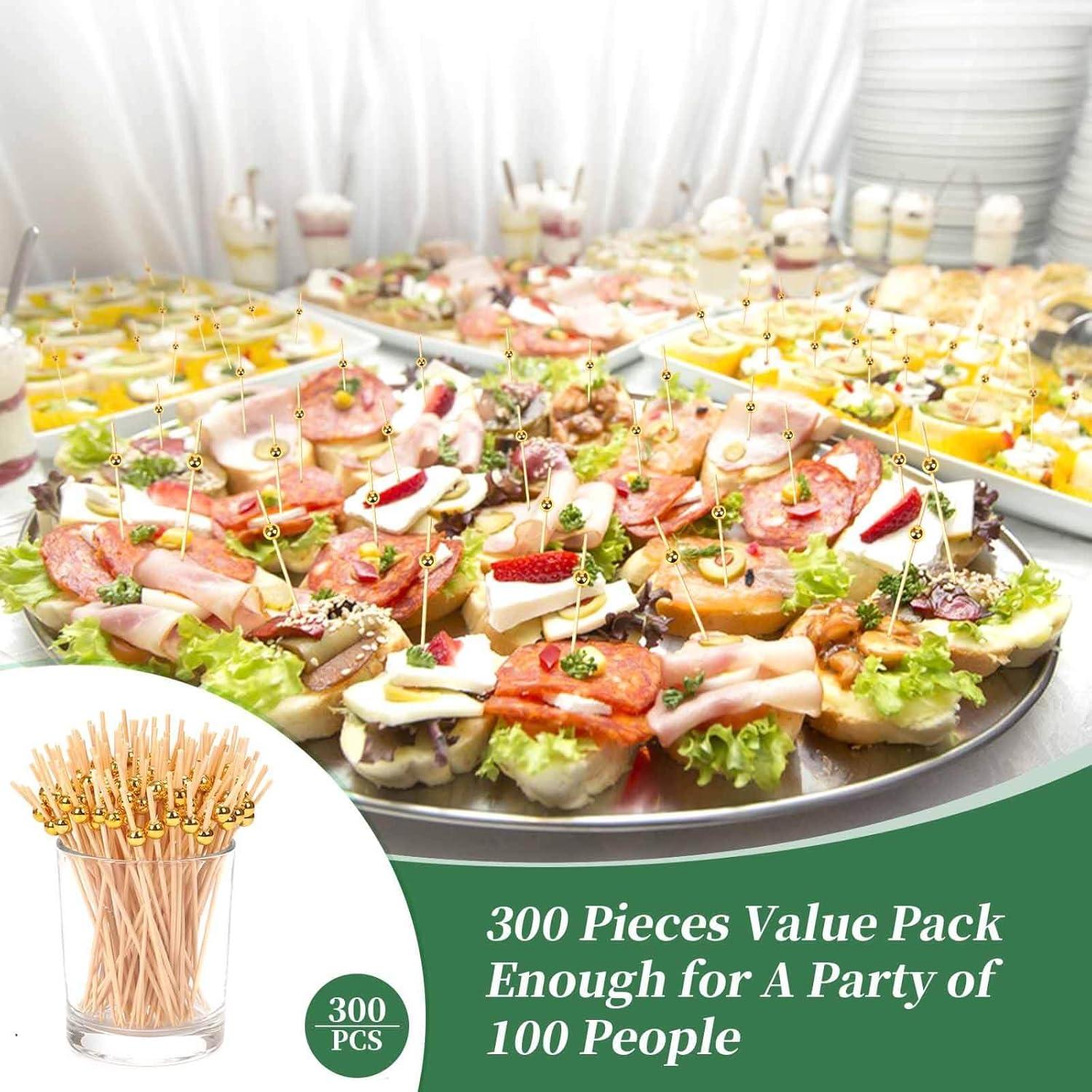Pack de 300 Palillos de Bambú Dorados 11.9 cm para Aperitivos