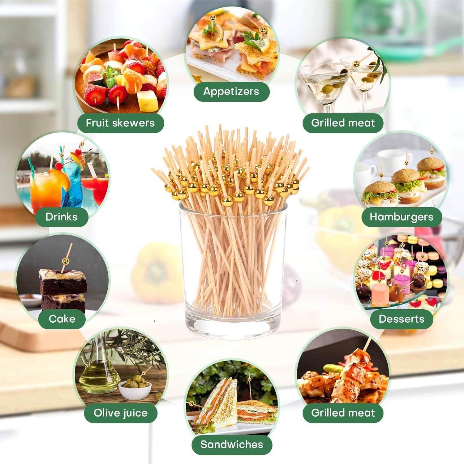 Pack de 300 Palillos de Bambú Dorados 11.9 cm para Aperitivos