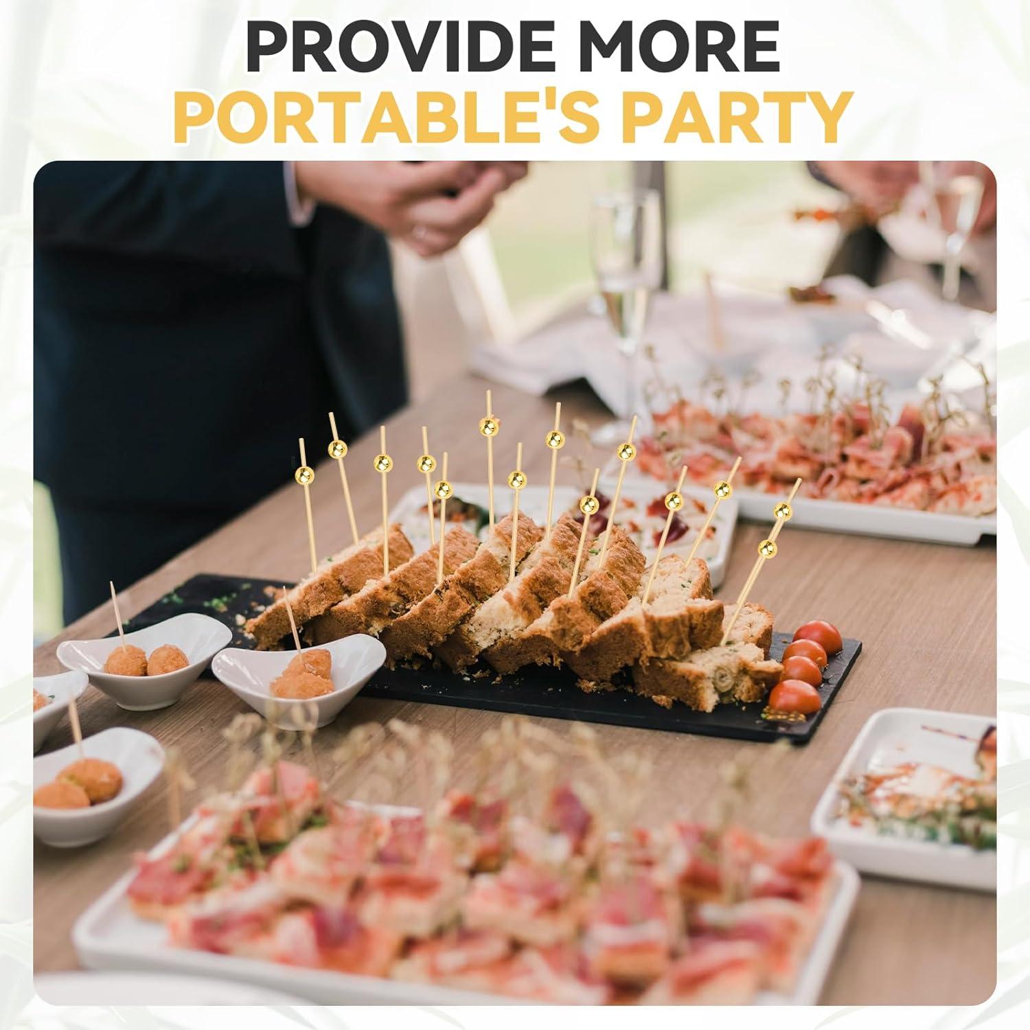 200 Palillos de Cóctel HOPELF de Bambú con Bola Dorada 11.9 cm