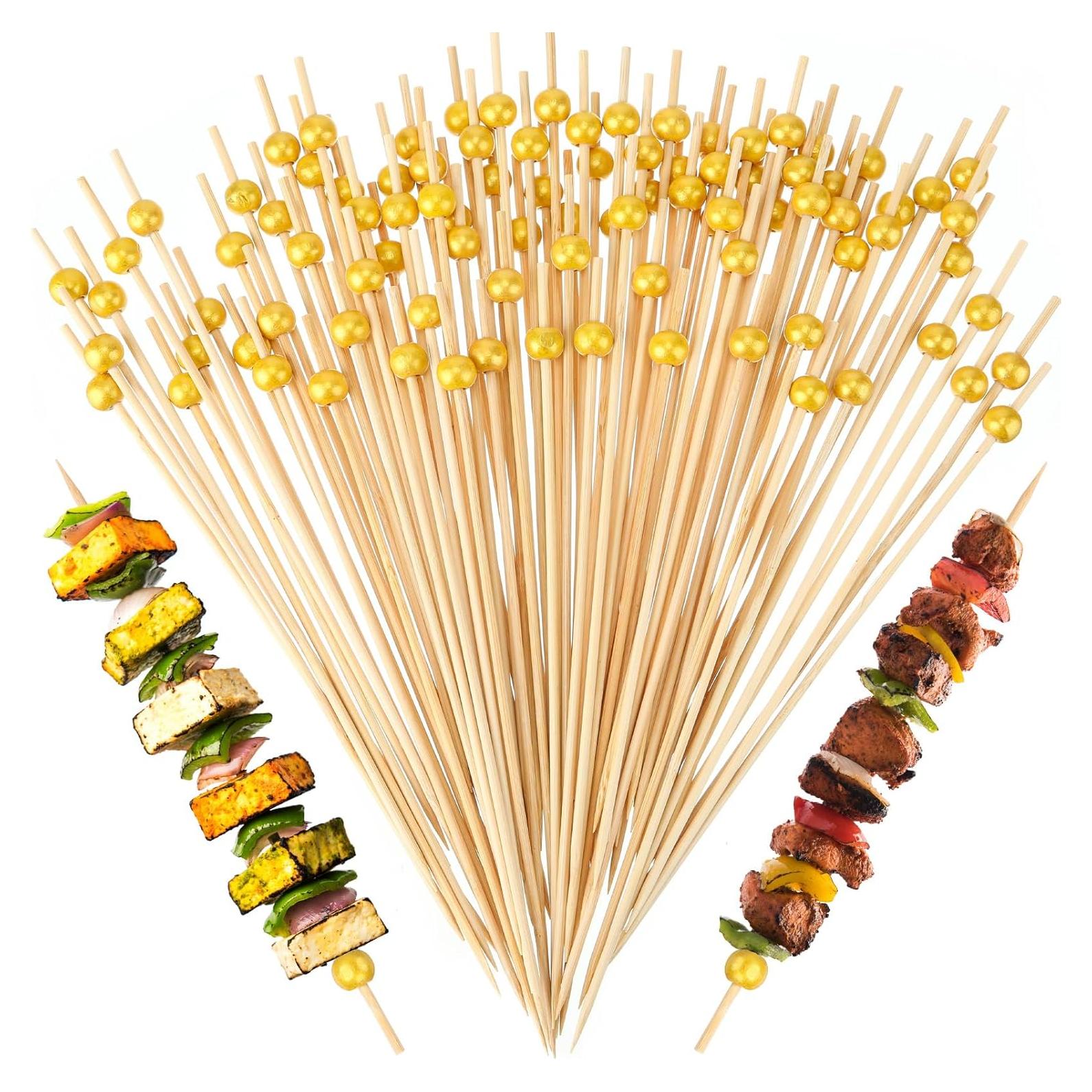 100 Palillos de Bambú Dorados 20.32 cm para Aperitivos LOYIM