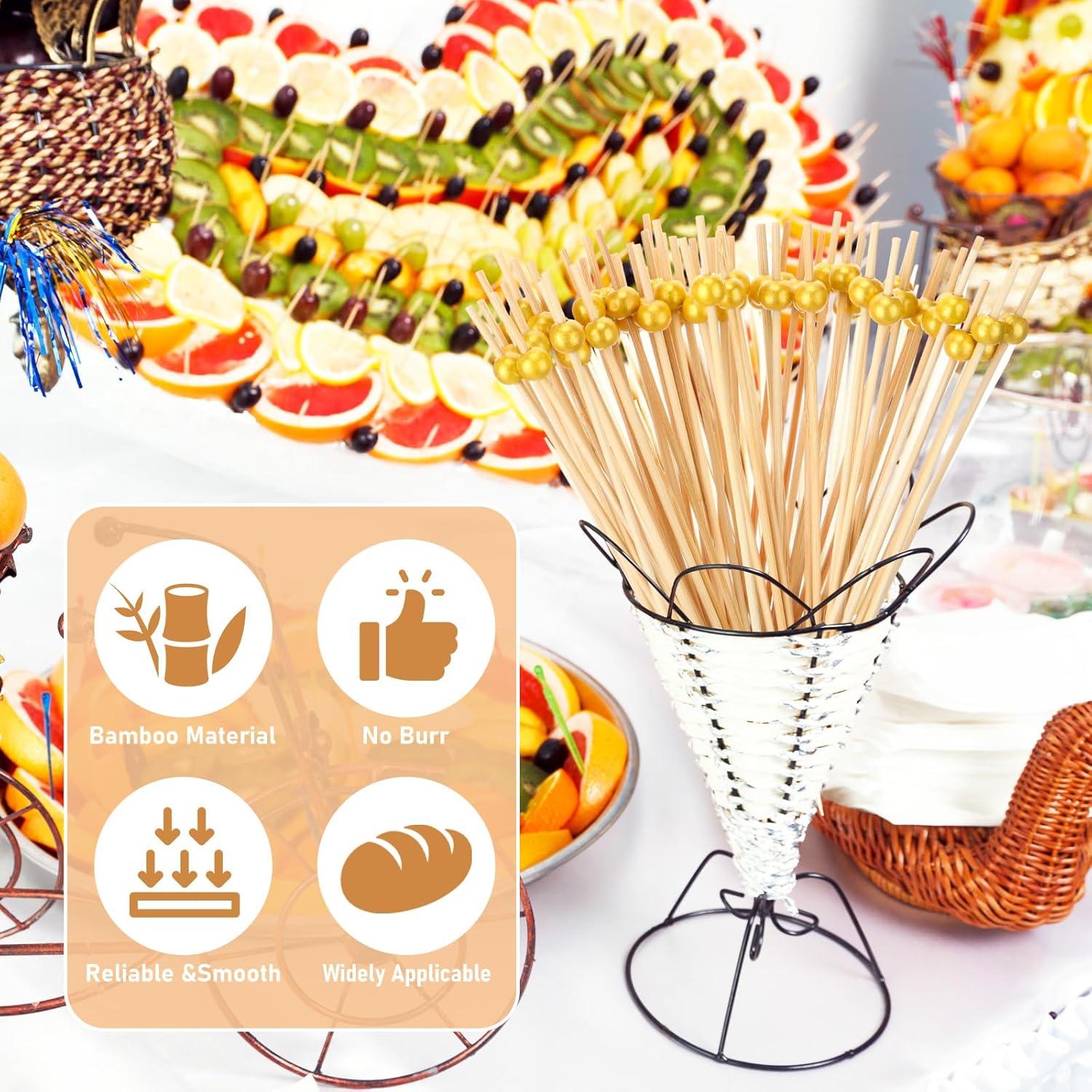 100 Palillos de Bambú Dorados 20.32 cm para Aperitivos LOYIM