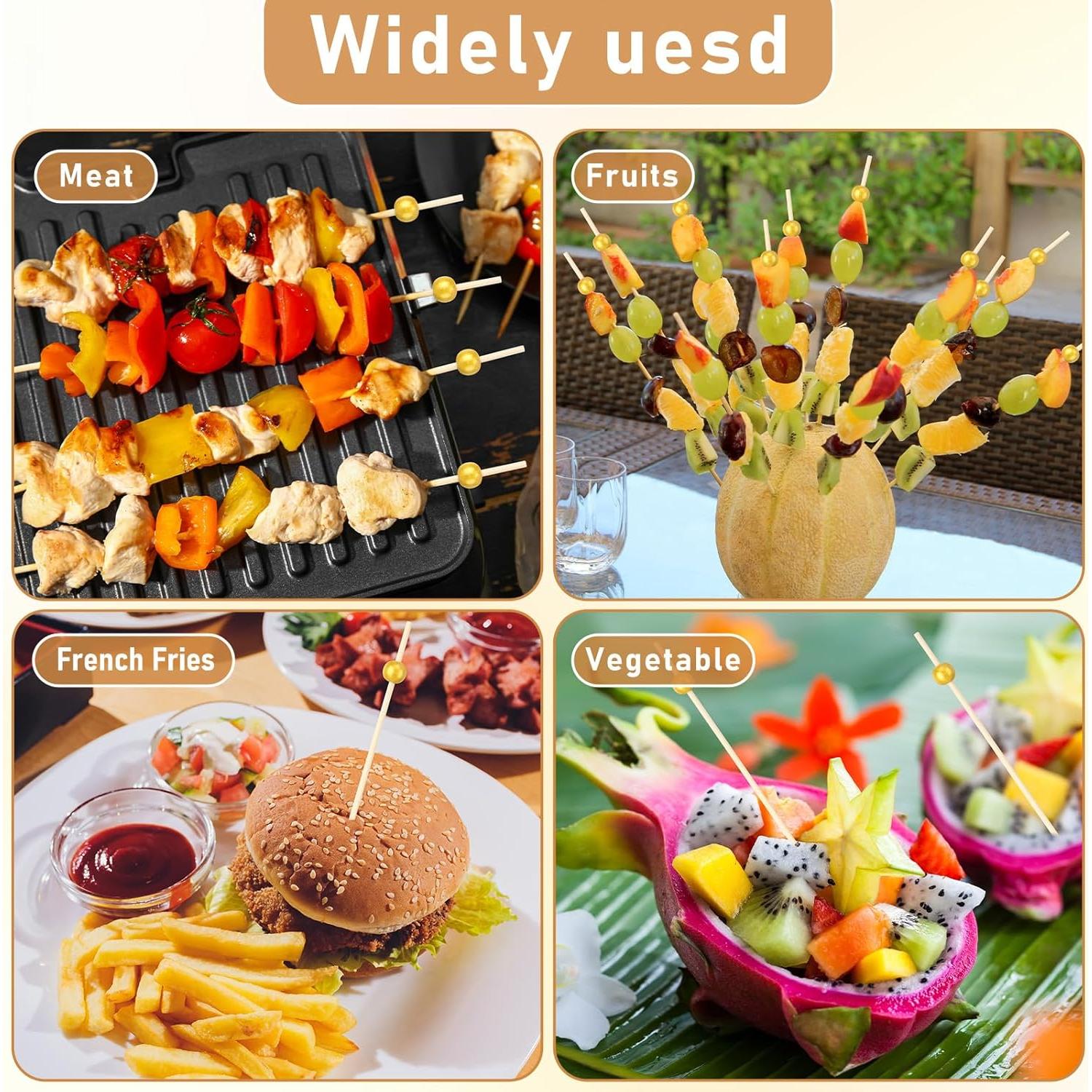 100 Palillos de Bambú Dorados 20.32 cm para Aperitivos LOYIM