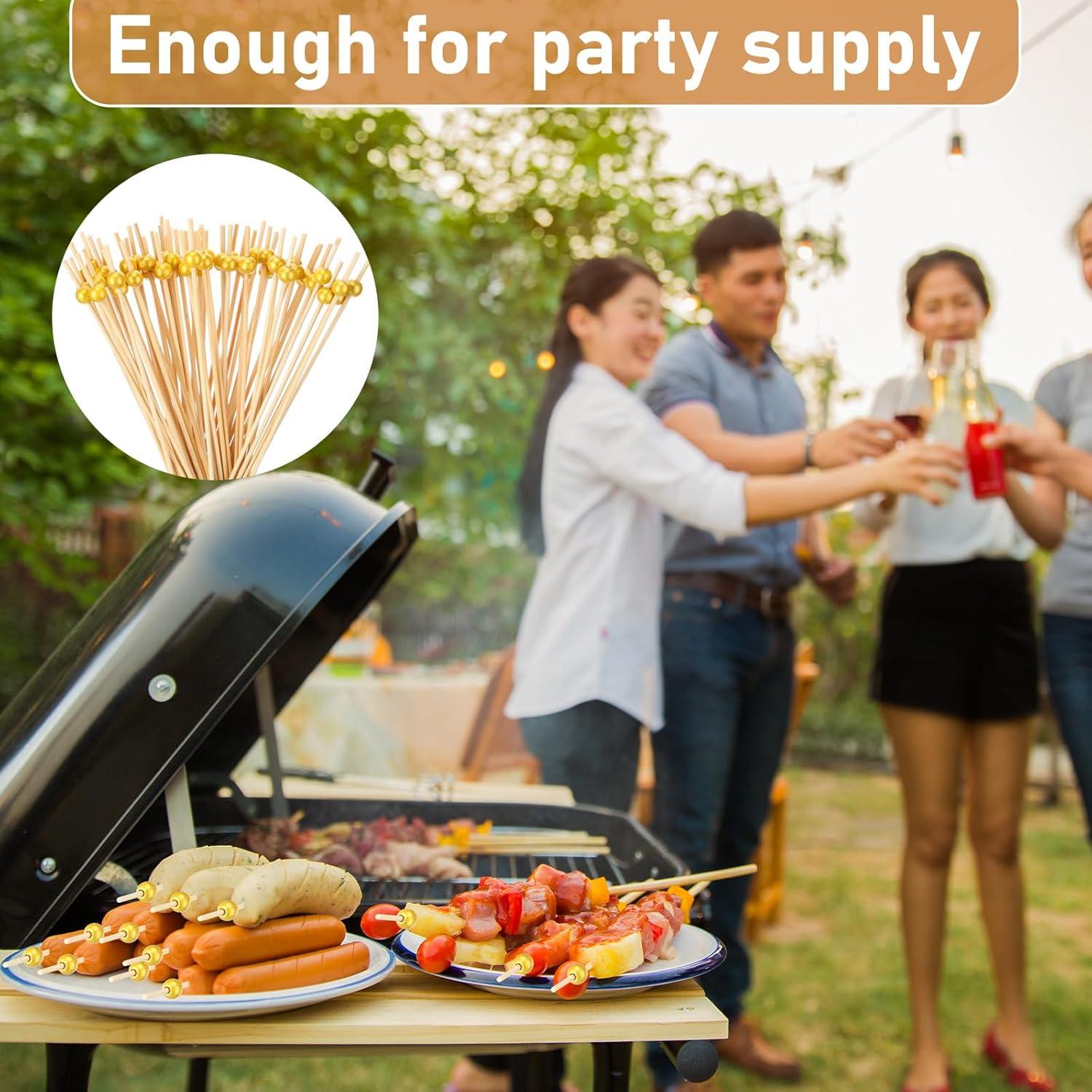 100 Palillos de Bambú Dorados 20.32 cm para Aperitivos LOYIM