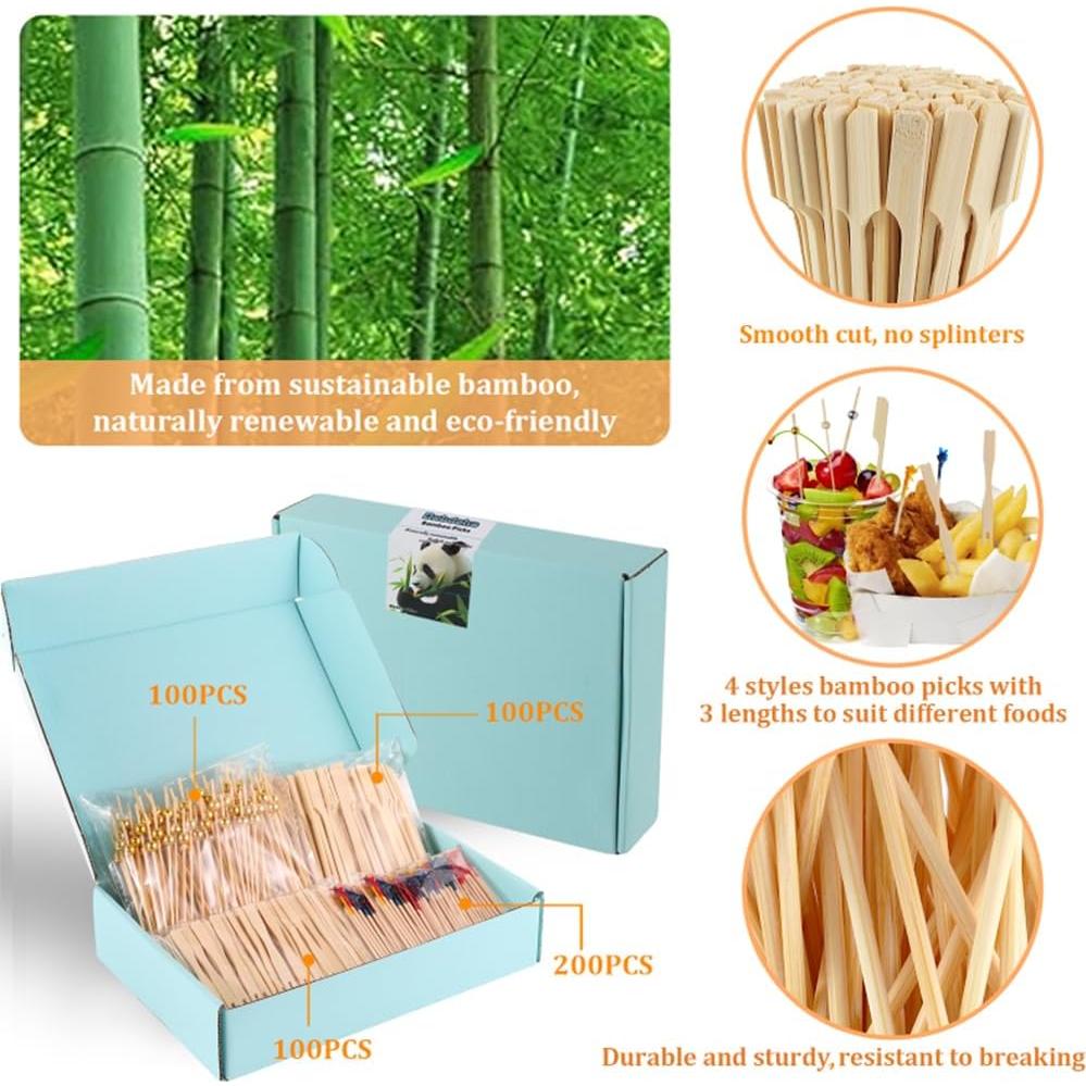500 Palillos de Cóctel de Bambú Bxbdcha para Aperitivos