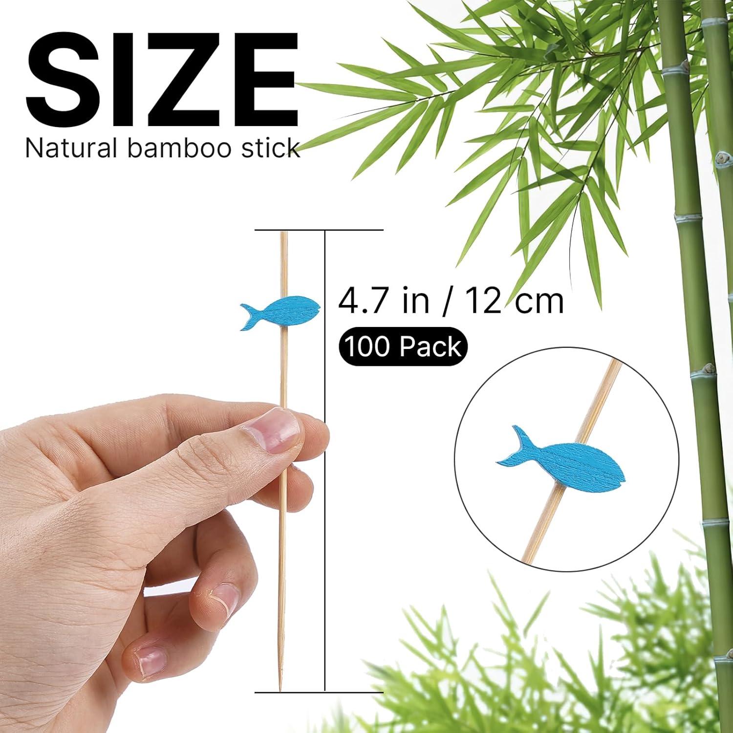 PuTwo Palillos de Cóctel de Bambú 100 Cuentas Peces Azules