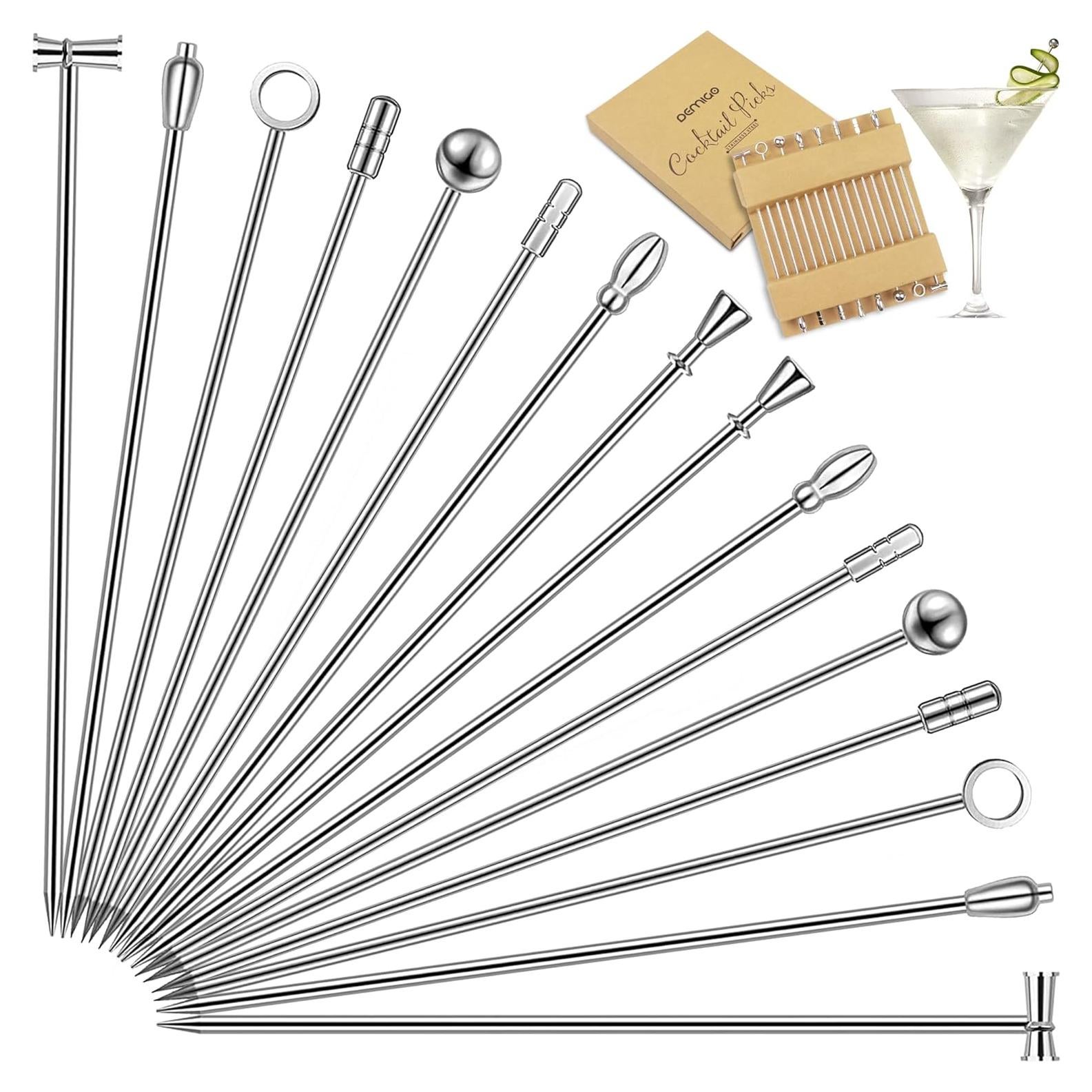 Set de Palillos de Cóctel Reutilizables Demigo 16pcs Acero Inoxidable