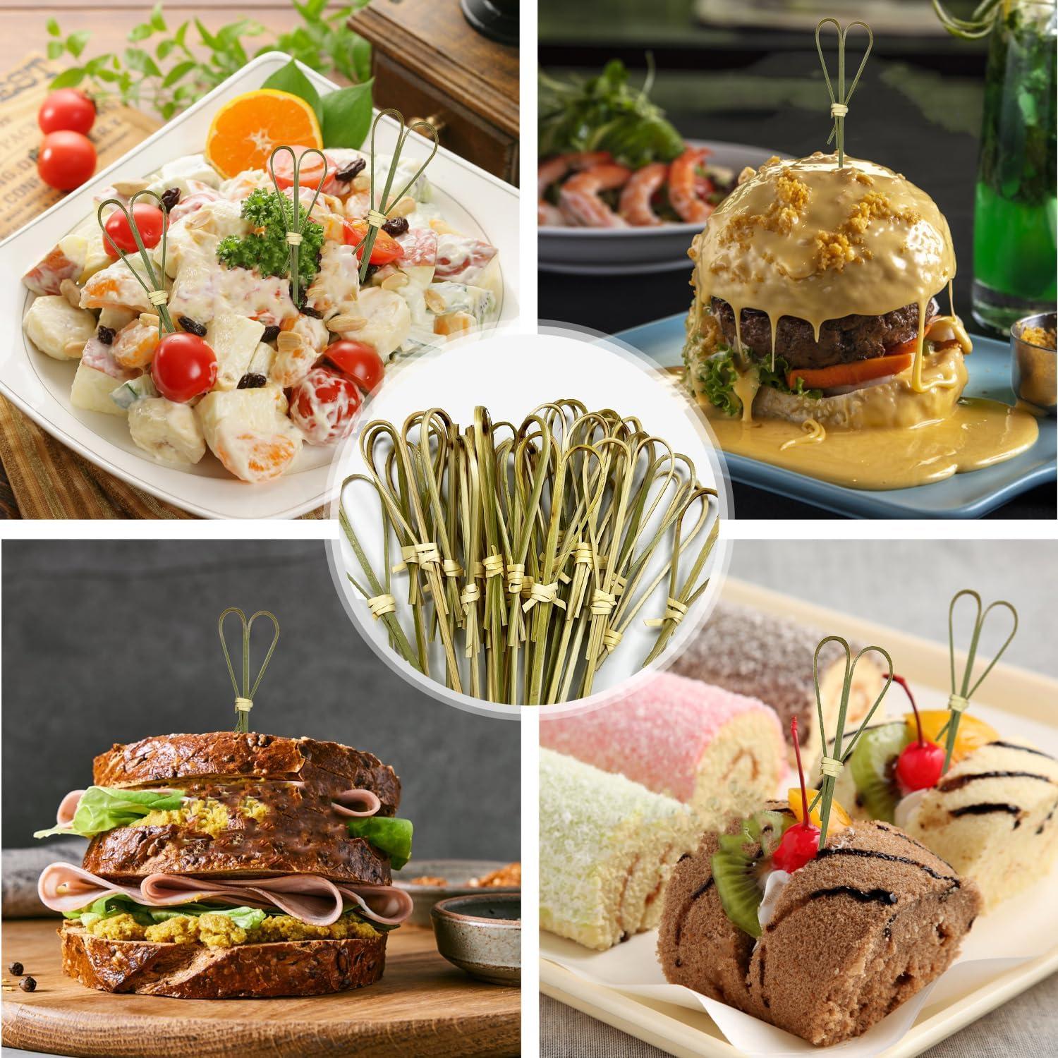 100 Palillos de Cóctel de Bambú Corazón HXYCNNA 12 cm Cian