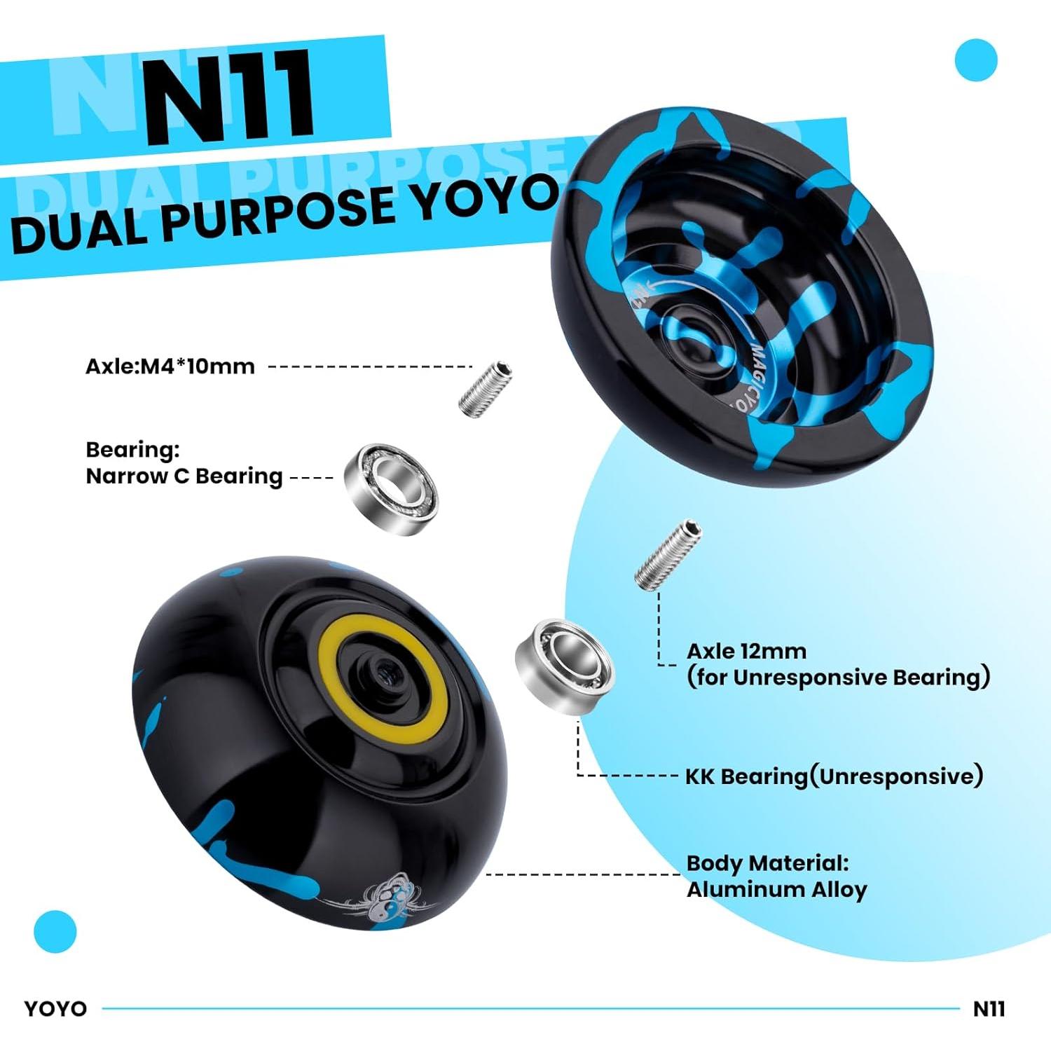 Yoyo Profesional MAGICYOYO N11 Doble Modo Metal Negro Azul