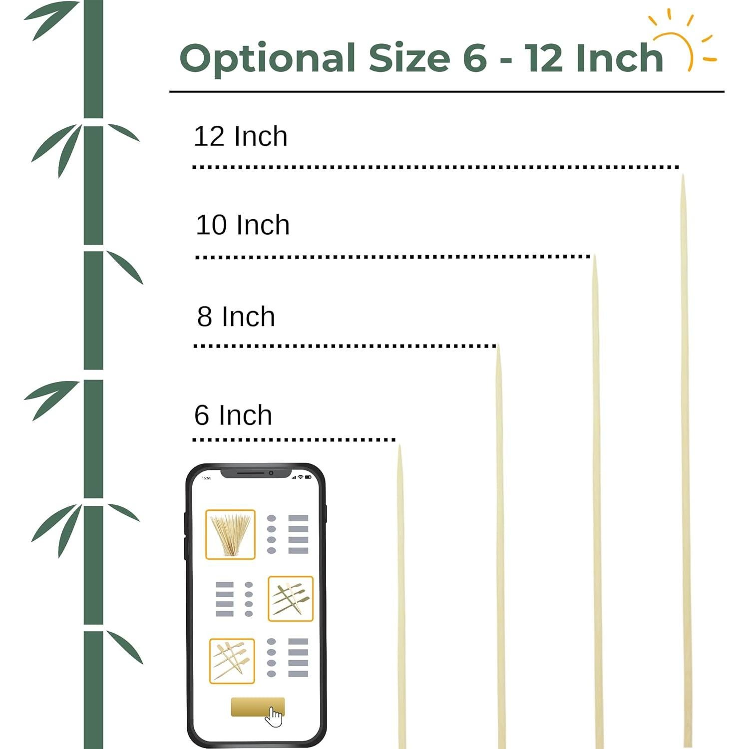 Pinchos de Bambú 200PCS 25.4cm Bonsucee - Eco Amigables