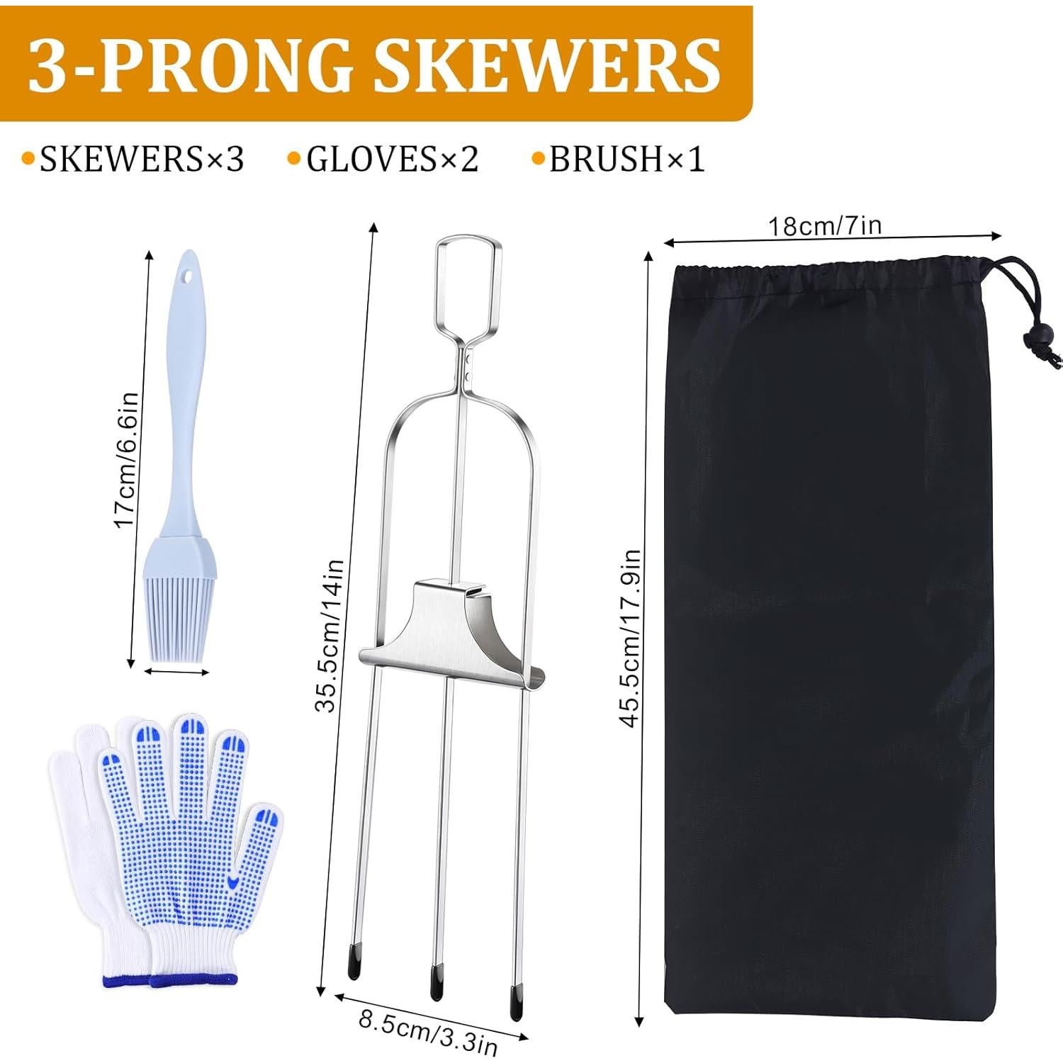 Set 3 Palitos de Brocheta Metal Dualshine 35.56 cm BBQ