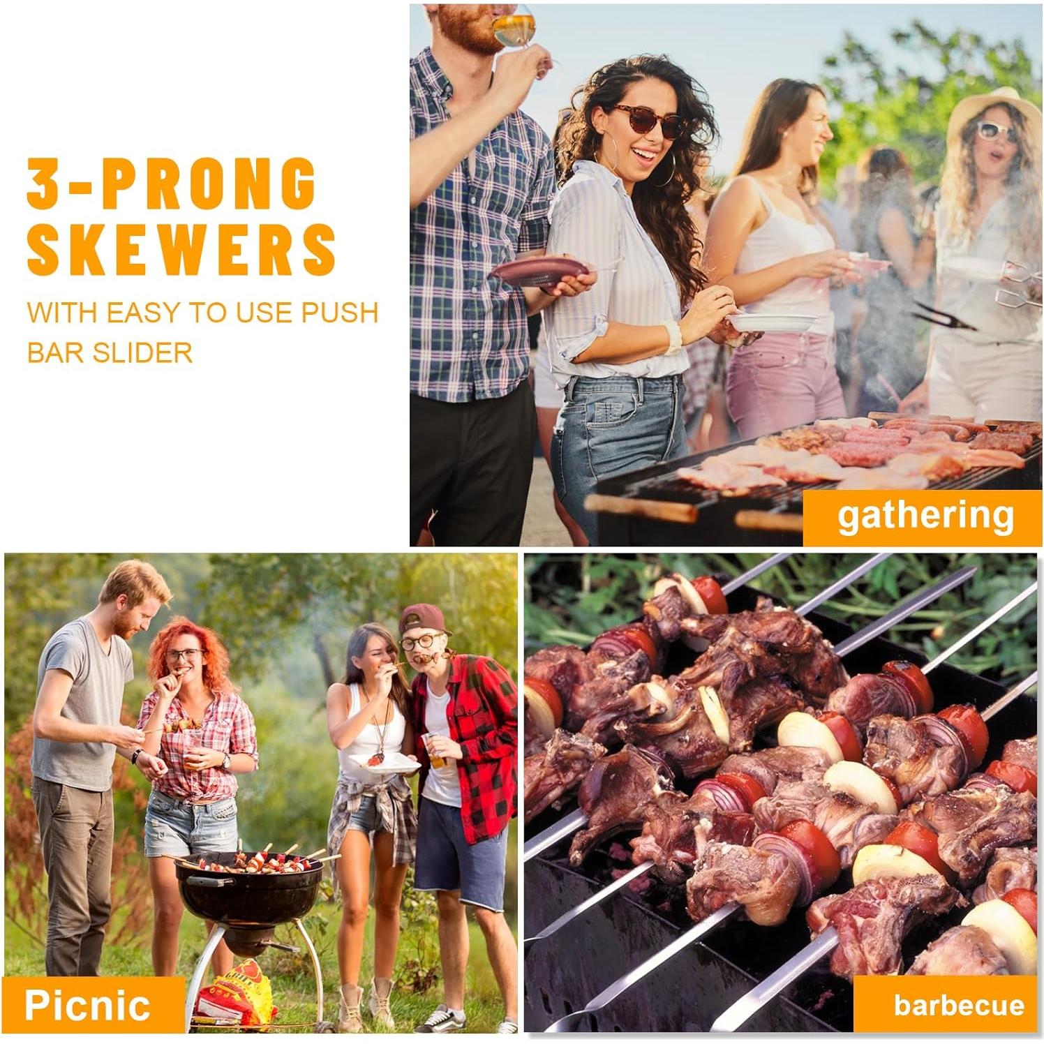 Set 3 Palitos de Brocheta Metal Dualshine 35.56 cm BBQ