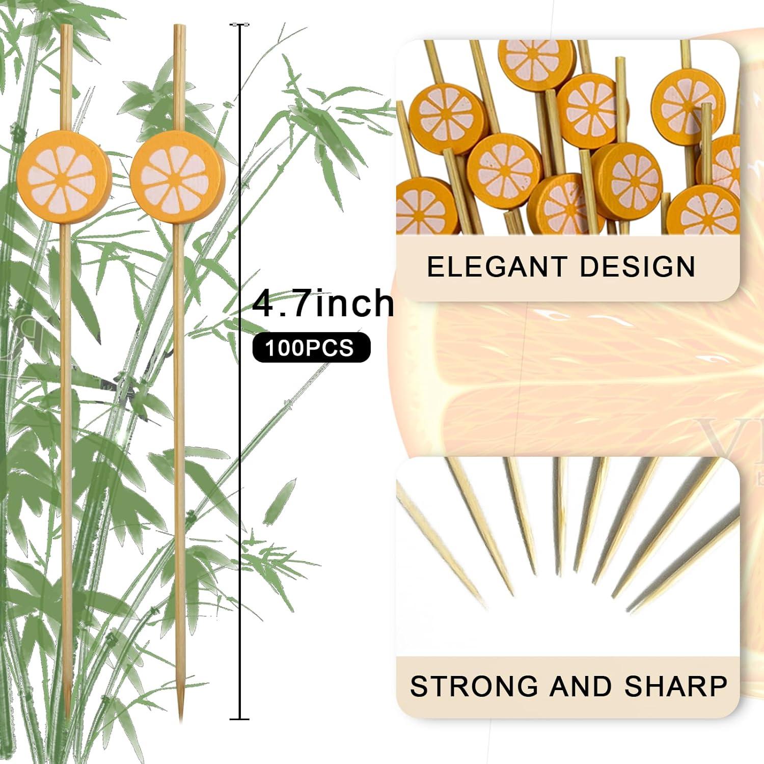 100 Palillos de Bambú Naranja para Cócteles 12 cm