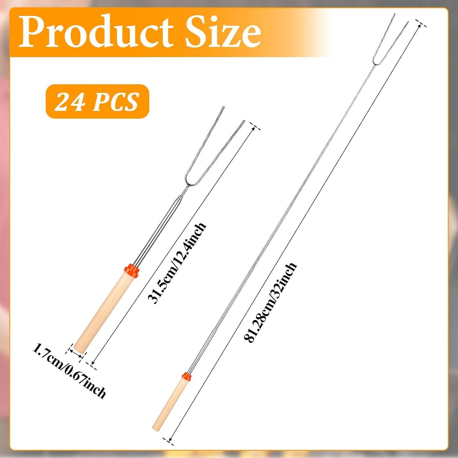 24 Palos para Asar Malvaviscos SynHHergyx 31-81 cm Extensibles