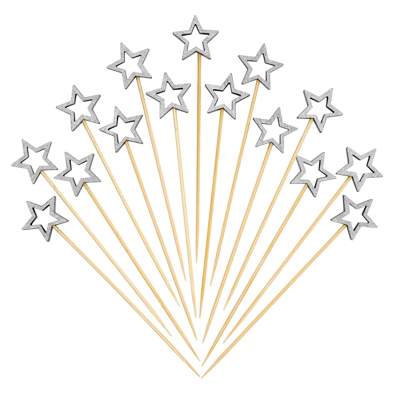 Palillos de cóctel de bambú Minisland 14 cm Estrella Plata 50 pcs