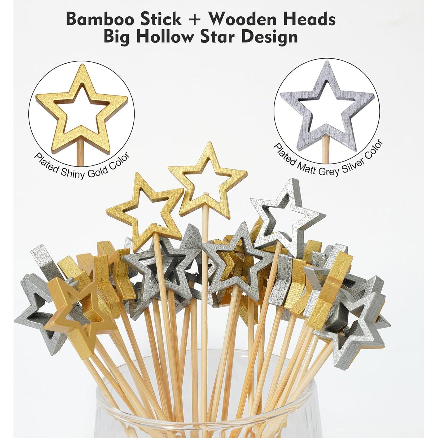 Palillos de cóctel de bambú Minisland 14 cm Estrella Plata 50 pcs