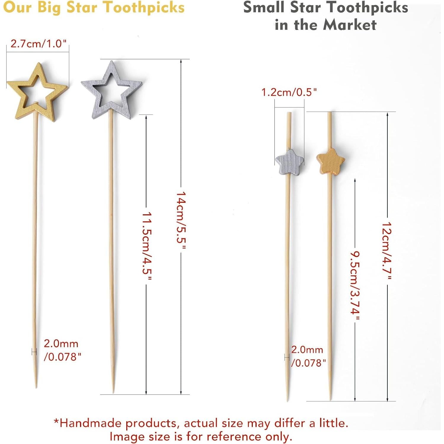 Palillos de cóctel de bambú Minisland 14 cm Estrella Plata 50 pcs