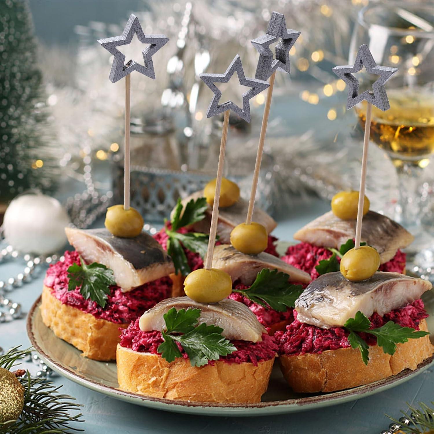 Palillos de cóctel de bambú Minisland 14 cm Estrella Plata 50 pcs