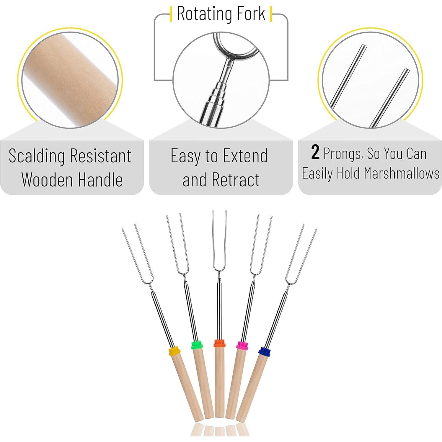 Palos de Asar Extensibles UNCO de Acero Inoxidable - 5 Pzas, 81 cm