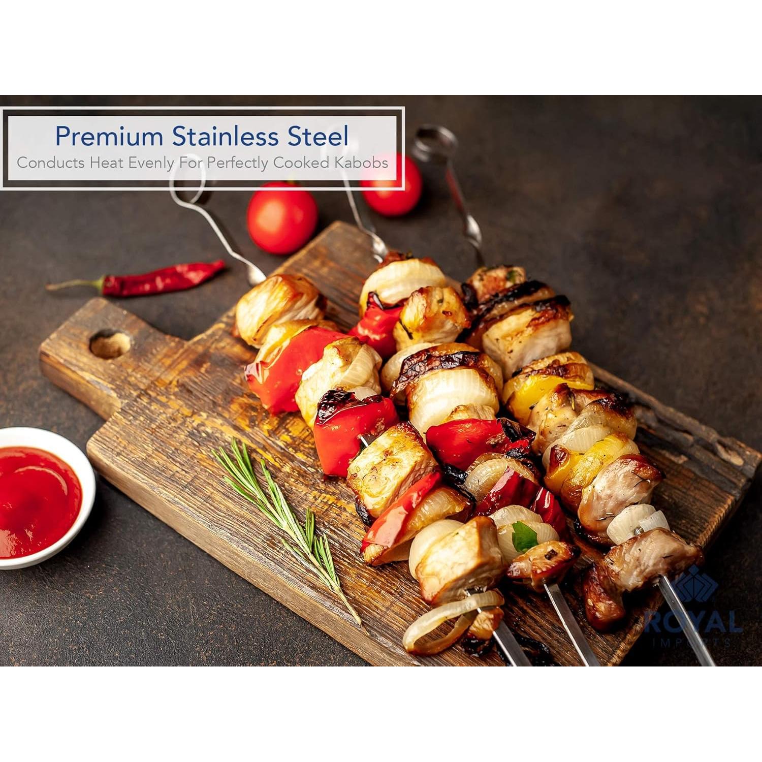 Palos de Shish Kabob de Acero Inoxidable Royal Imports - 12 Piezas 43 cm
