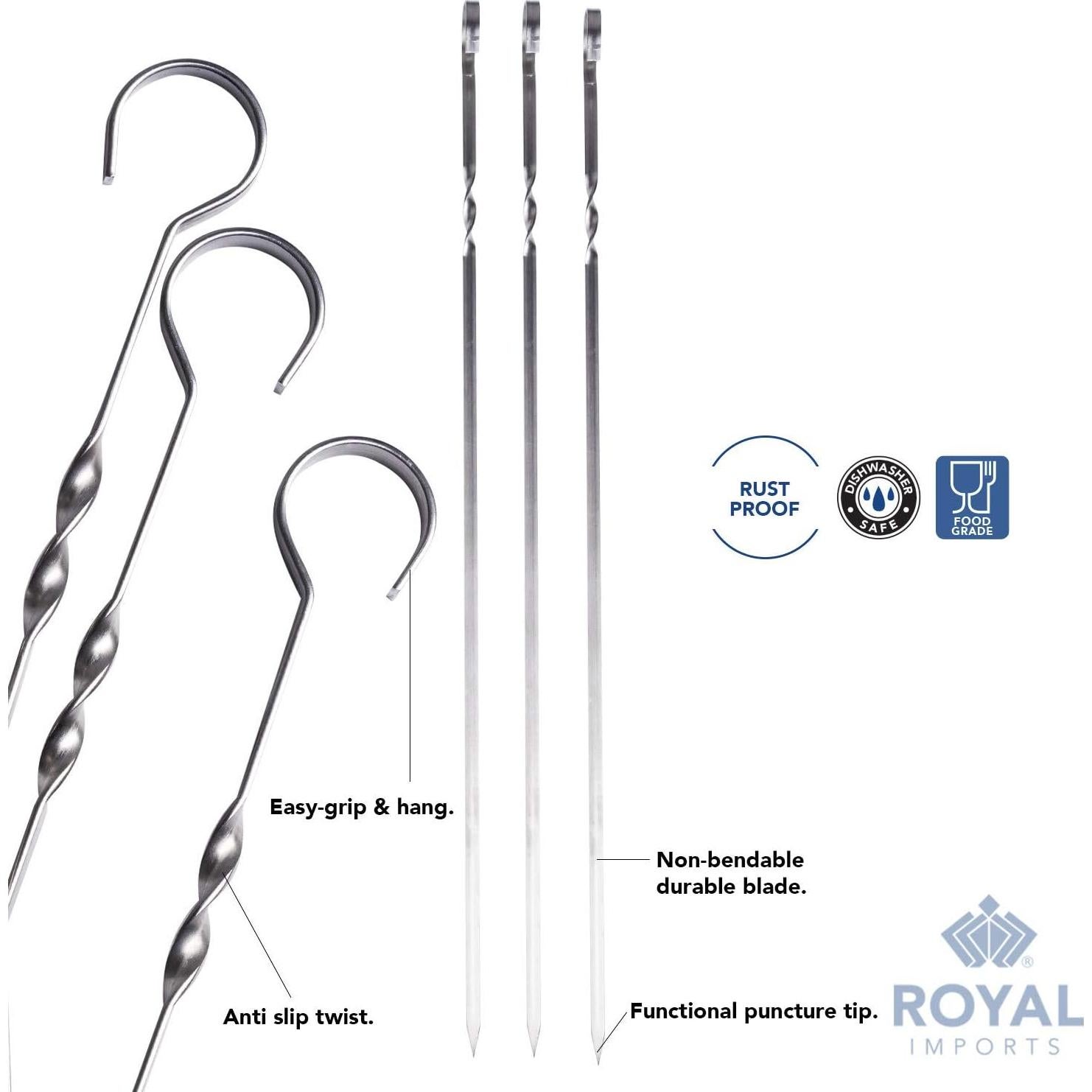 Palos de Shish Kabob de Acero Inoxidable Royal Imports - 12 Piezas 43 cm