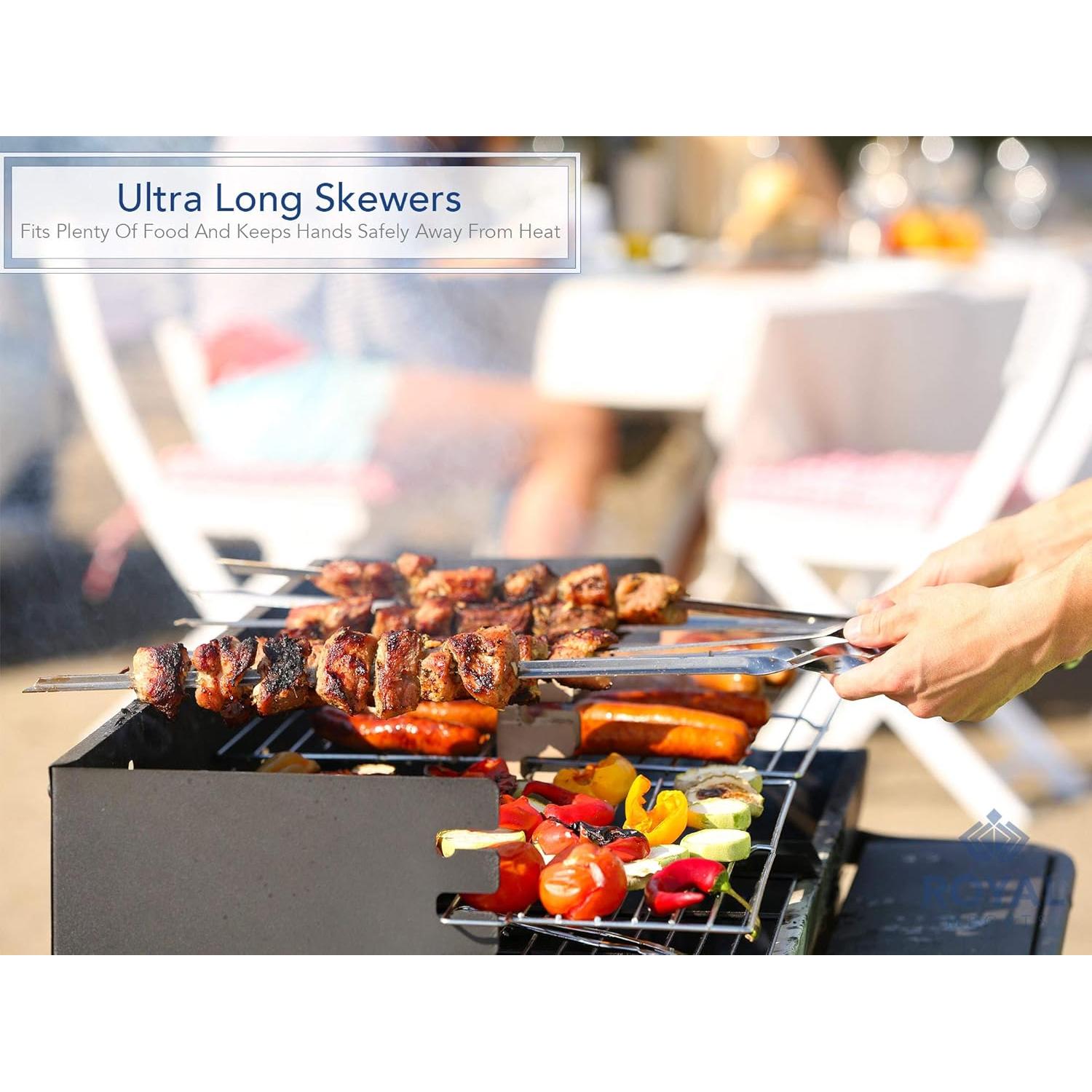 Palos de Shish Kabob de Acero Inoxidable Royal Imports - 12 Piezas 43 cm