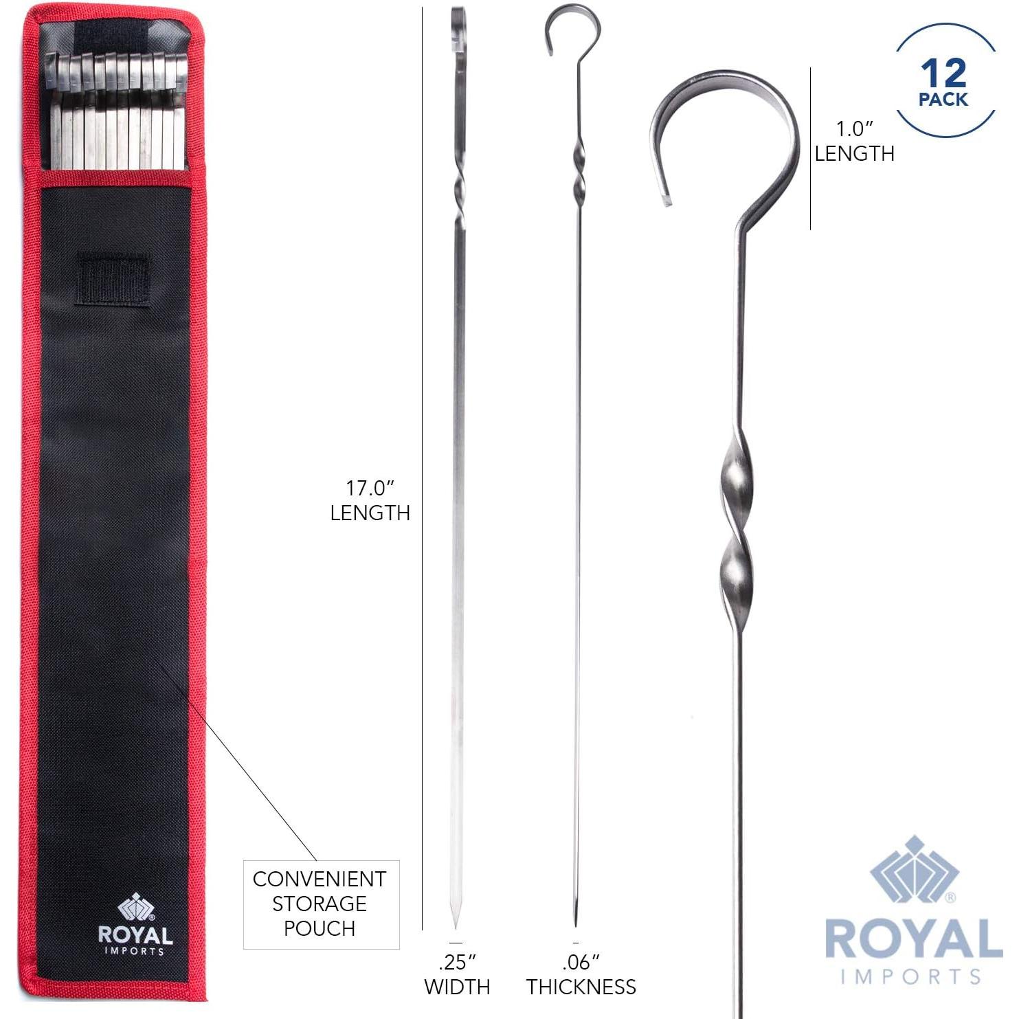 Palos de Shish Kabob de Acero Inoxidable Royal Imports - 12 Piezas 43 cm