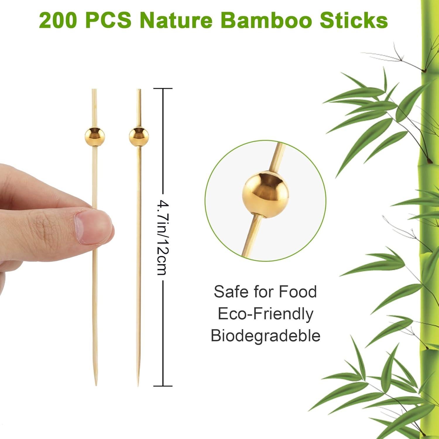 200 Palillos de Cóctel BEDEONE de Bambú 11.94 cm Dorado