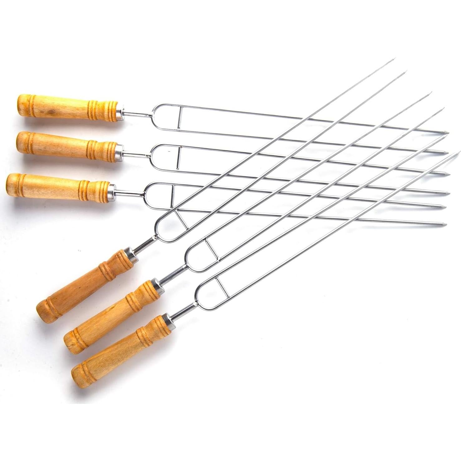 Pinchos Doble Punta IMEEA Acero Inoxidable 42 cm con Mango Madera
