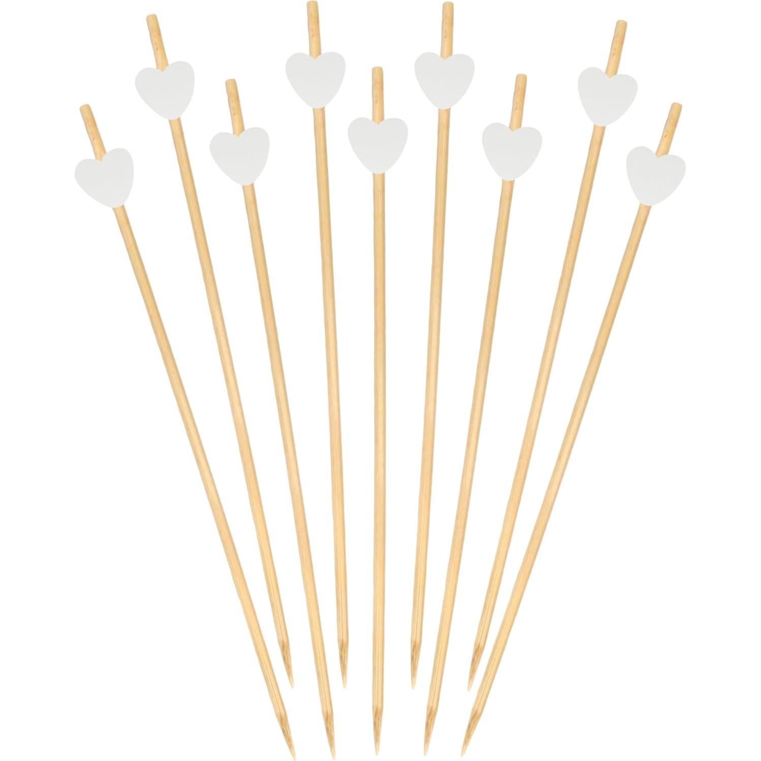 Palillos de Bambú Decorativos en Forma de Corazón Blanco 100 Pzas
