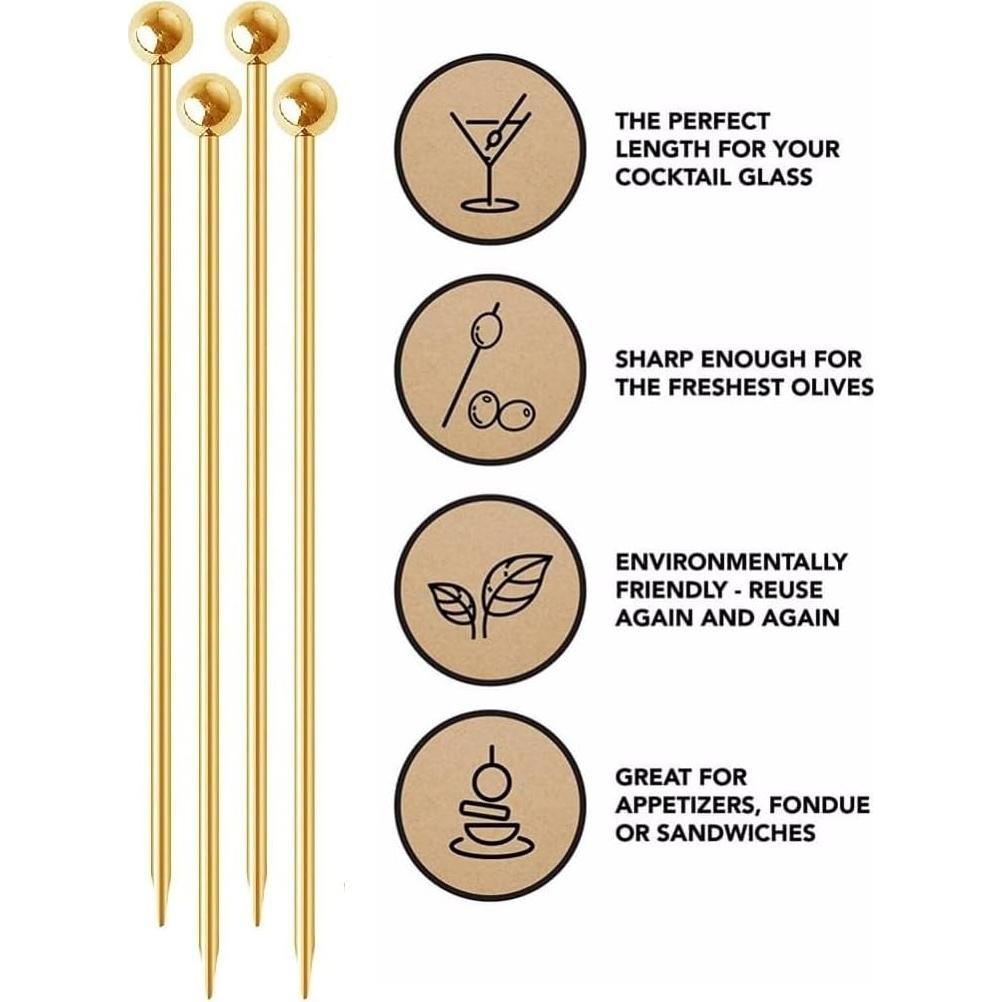 15 Palillos de Cóctel de Acero Inoxidable SZLFSX 11 cm