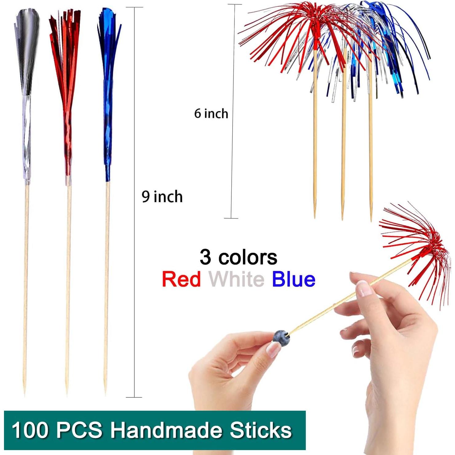 Palillos de cóctel Amovvita 100 piezas 22.86 cm colores patrióticos