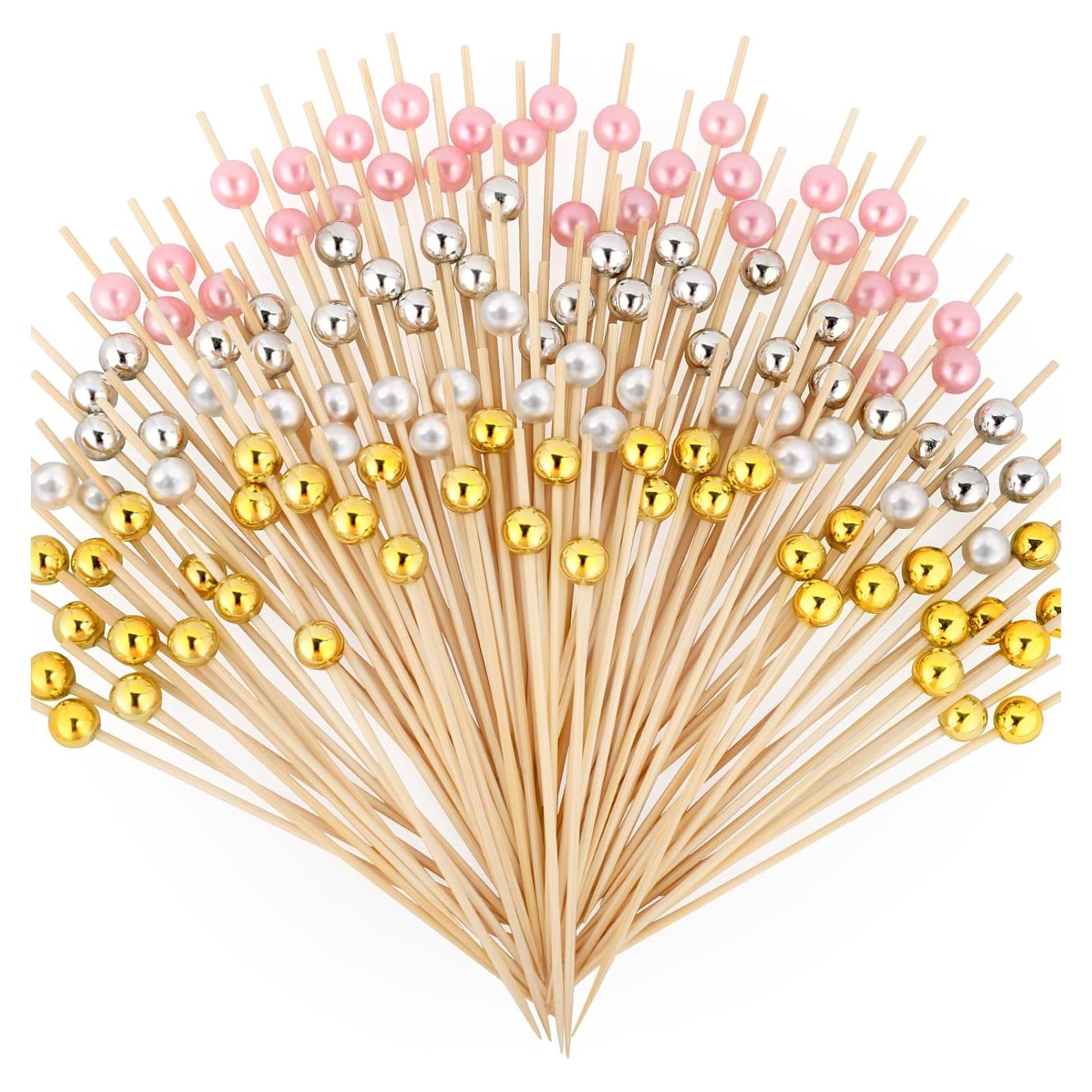 200 Palillos de Cóctel de Bambú SEANSDA - 11.94 cm, 4 Colores