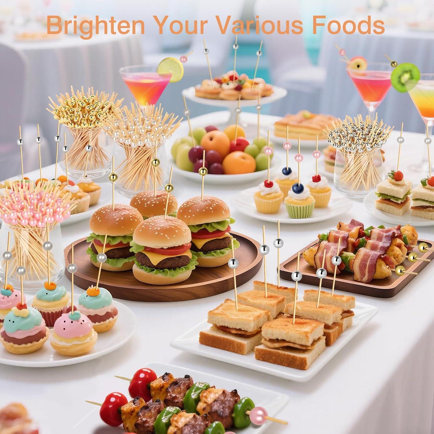 200 Palillos de Cóctel de Bambú SEANSDA - 11.94 cm, 4 Colores