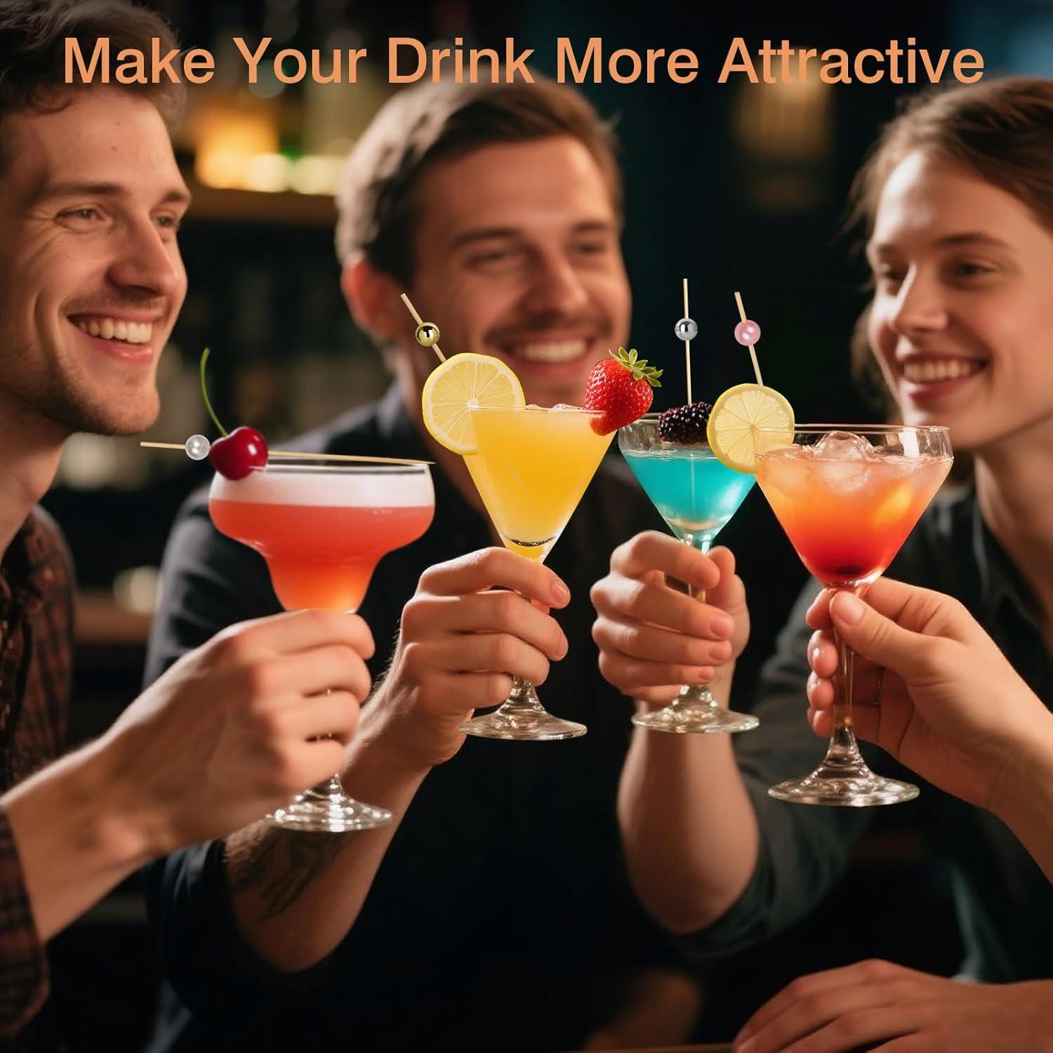 200 Palillos de Cóctel de Bambú SEANSDA - 11.94 cm, 4 Colores